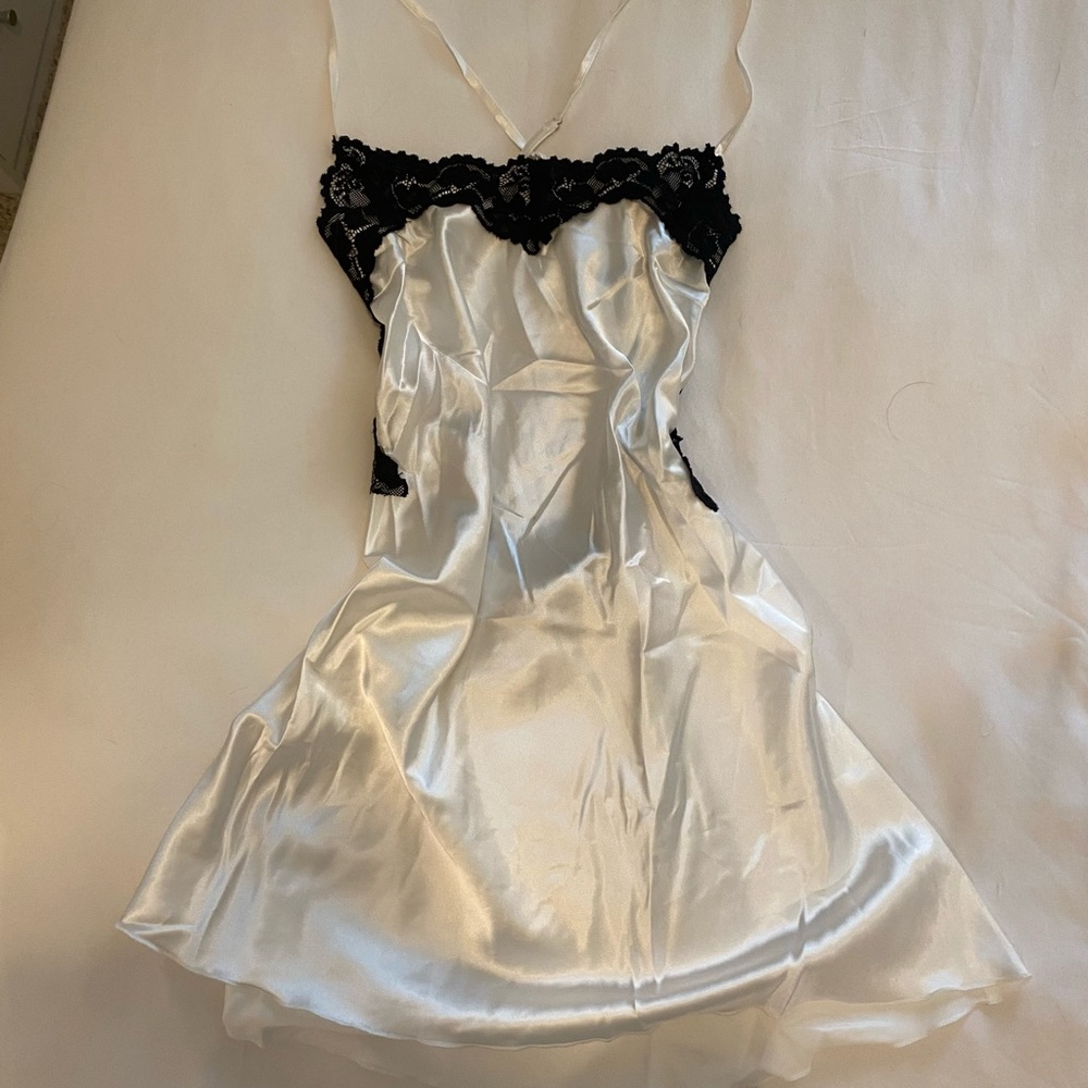 Verge Girl White and Black Lace Slip Dress